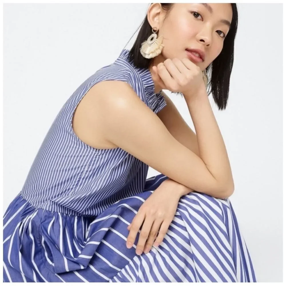 J. Crew Mixed Striped Tiered Popover Dress Style AK264 Size S